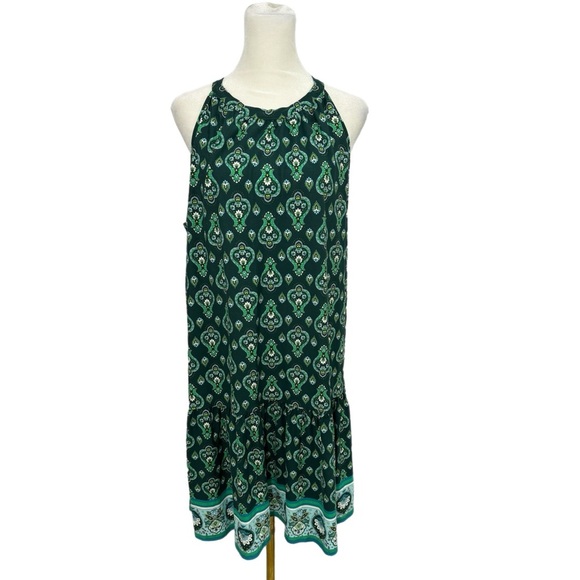 NWT Ann Taylor LOFT Women’s Sz XL Medallion Mini Halter Swing Dress Summer Green - Picture 2 of 8